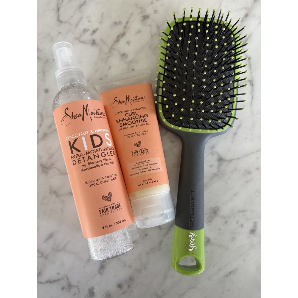 GOODY Detangle It Cushion Brush & Shea Moisture Cream Spray Curly Hair Care Lot